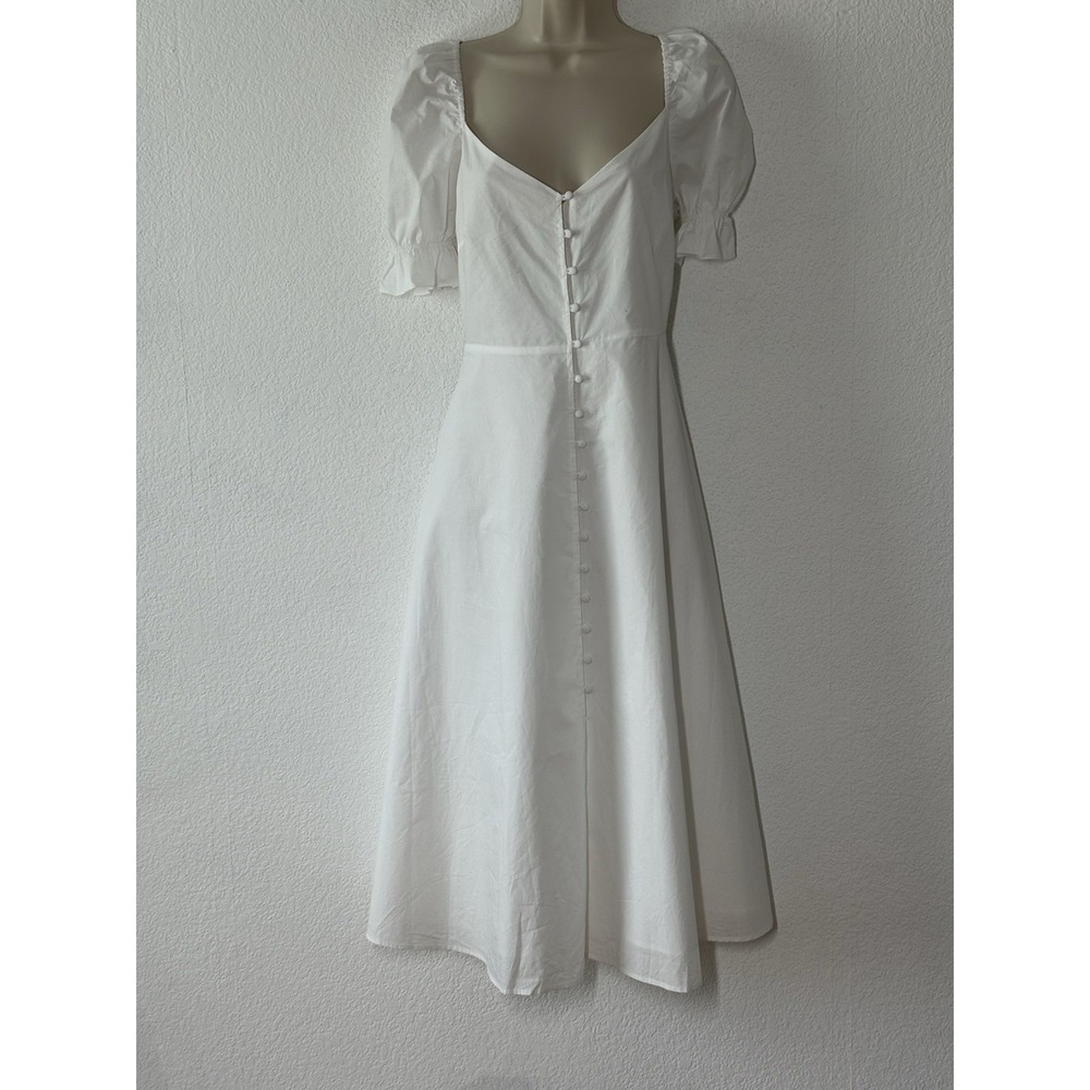 Classic White Midi Dress with Puff Sleeves